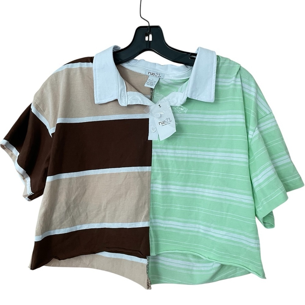 Rue21 Kids Two Tone Striped Shirt Brown and Green